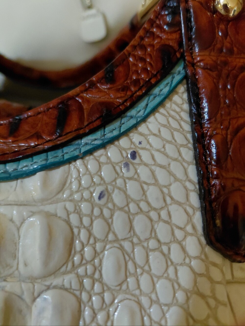 Brahmin White Croc-Embossed Tote with Brown Trim and Wallet - Picture 7 of 9